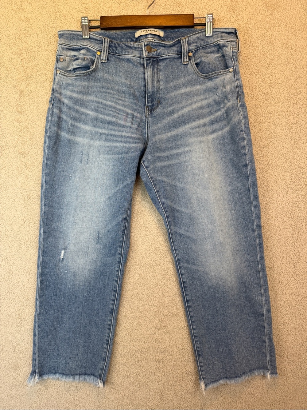 Liverpool Los Angeles Kennedy Crop Straight Jeans Light Wash Raw Hem 14/32